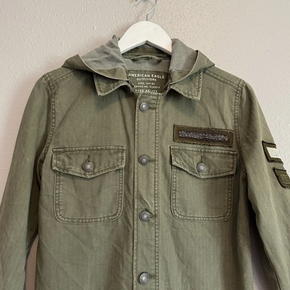 American Eagle  Military Utility Jacket Herringbone Hooded‎ Patch XS Gorpcore